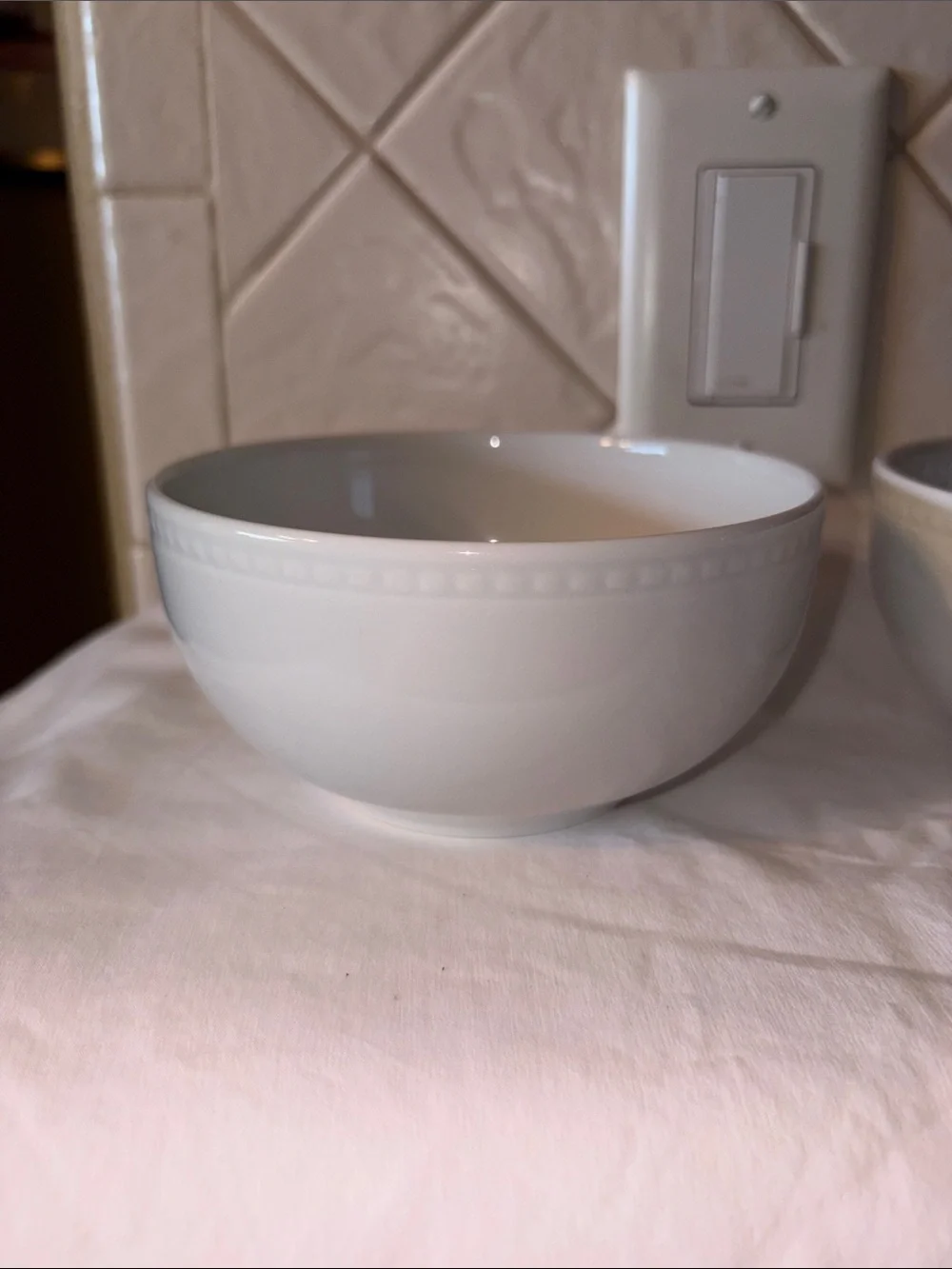 Like new Apilco beaded hemstitch Bowl Porcelain Dinnerware White set of 2 France
